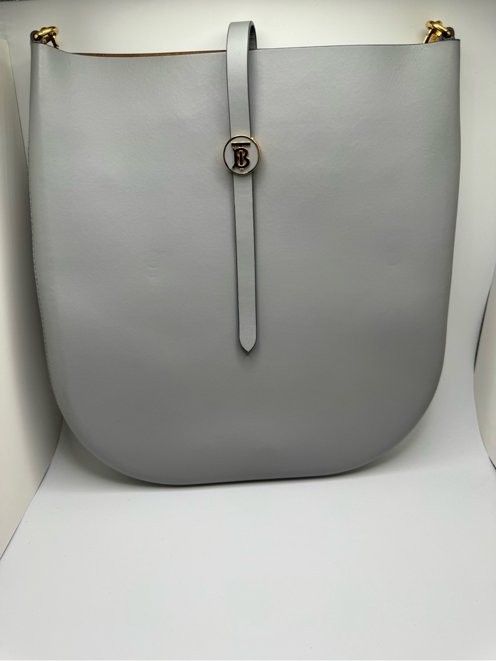 Burberry Anne Hobo Bag Cloud Grey Leather TB Monogram Large